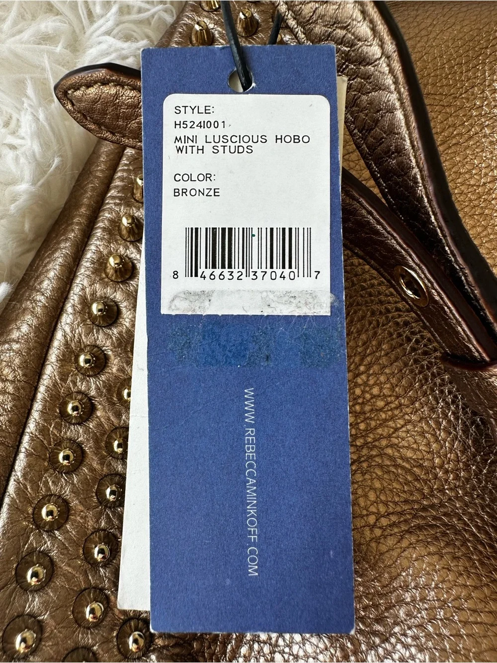 REBECCA MINKOFF Mini Luscious Hobo Bronze Leather Studded Shoulder Bag NWT